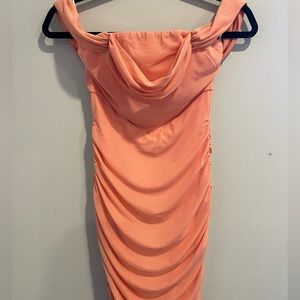 pink dress off the shoulder or on